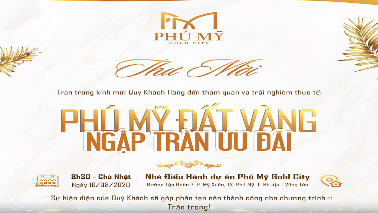 Dự án Phú Mỹ Gold City, Chủ đầu tư ưu đãi cực khủng, chiết khấu lên đến 5%, tặng ngay 11 chỉ vàng cho khách hàng giao dịch thành công trong ngày 16/8/2020.